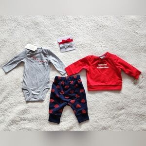 New baby girl's Valentine's day clothes bundle size 0/3 months Oncie Outfit Bows